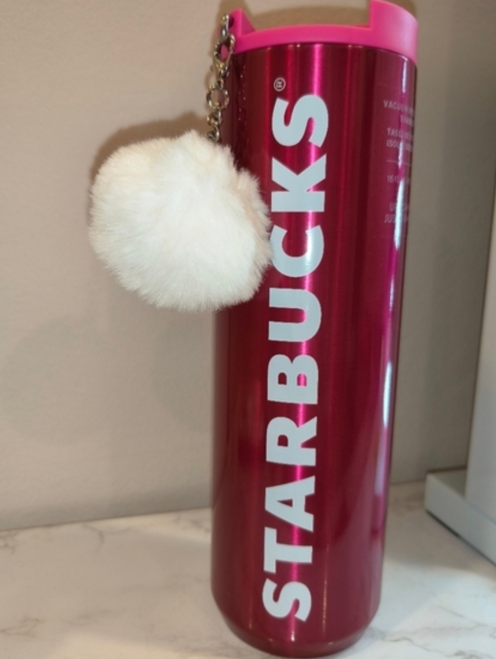 Starbucks Metallic Fuchsia Travel Tumbler with White Pom